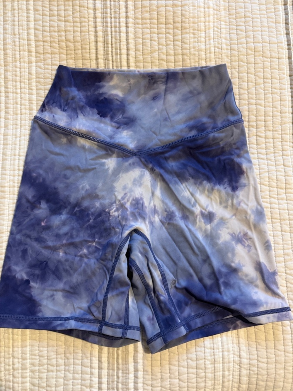 Women's High-Waist Blue Tie-Dye Athletic Shorts